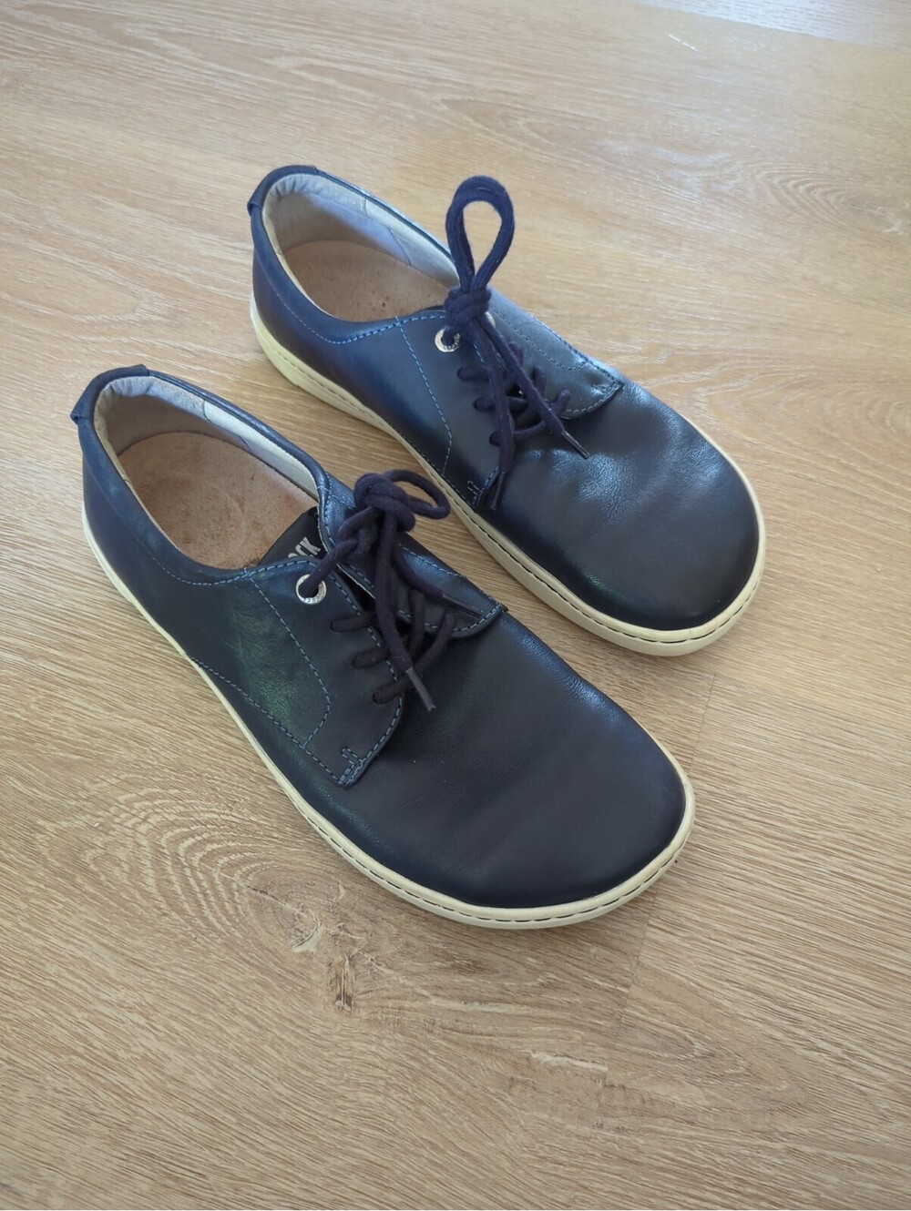 Birkenstock Navarino Shoes Navy Leather Lace Up Low Top Round Toe Sz40